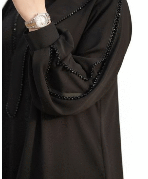 FISSA Women Black Abaya With Black Weeds And Flare